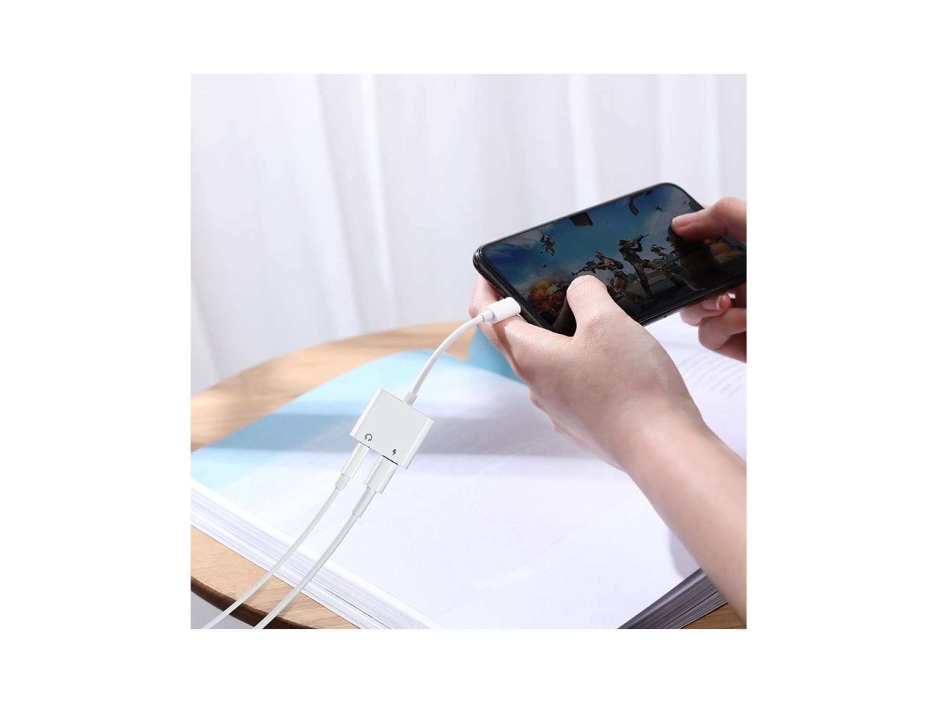 Joyroom S-Y104 headphone adapter Lightning - Lightning / mini jack 3.5mm - white