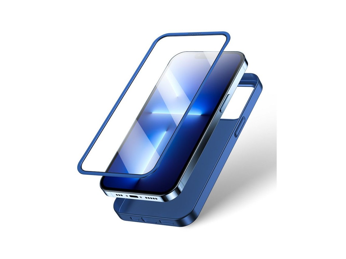 Joyroom 360 Full Case front and back cover for iPhone 13 Pro + tempered glass screen protector blue