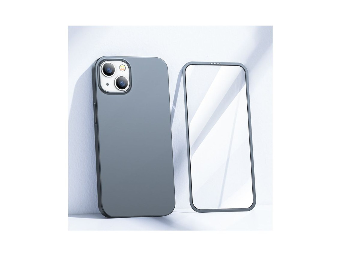 Joyroom 360 Full Case front and back cover for iPhone 13 + tempered glass screen protector grey (JR-