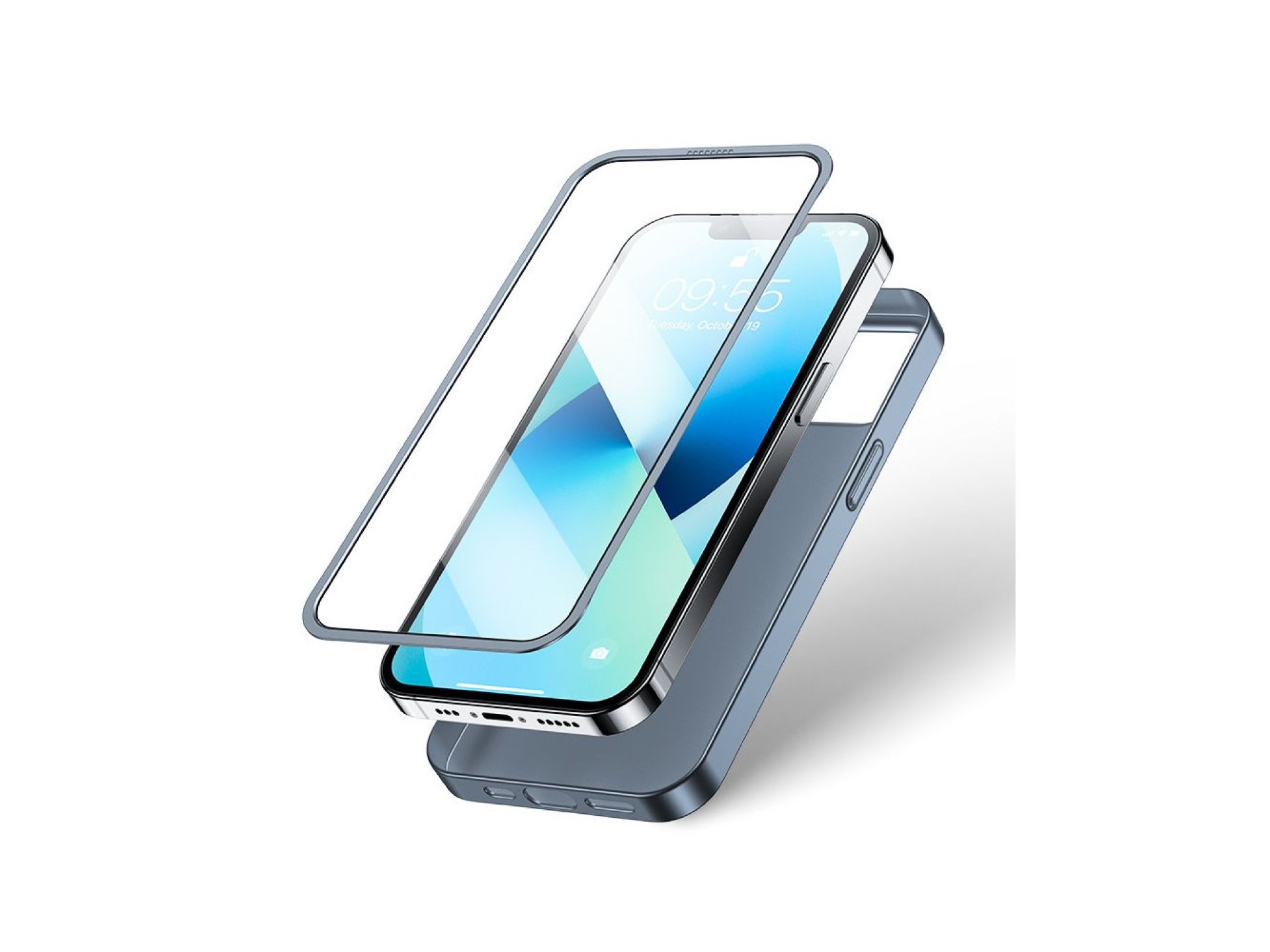 Joyroom 360 Full Case front and back cover for iPhone 13 + tempered glass screen protector grey (JR-