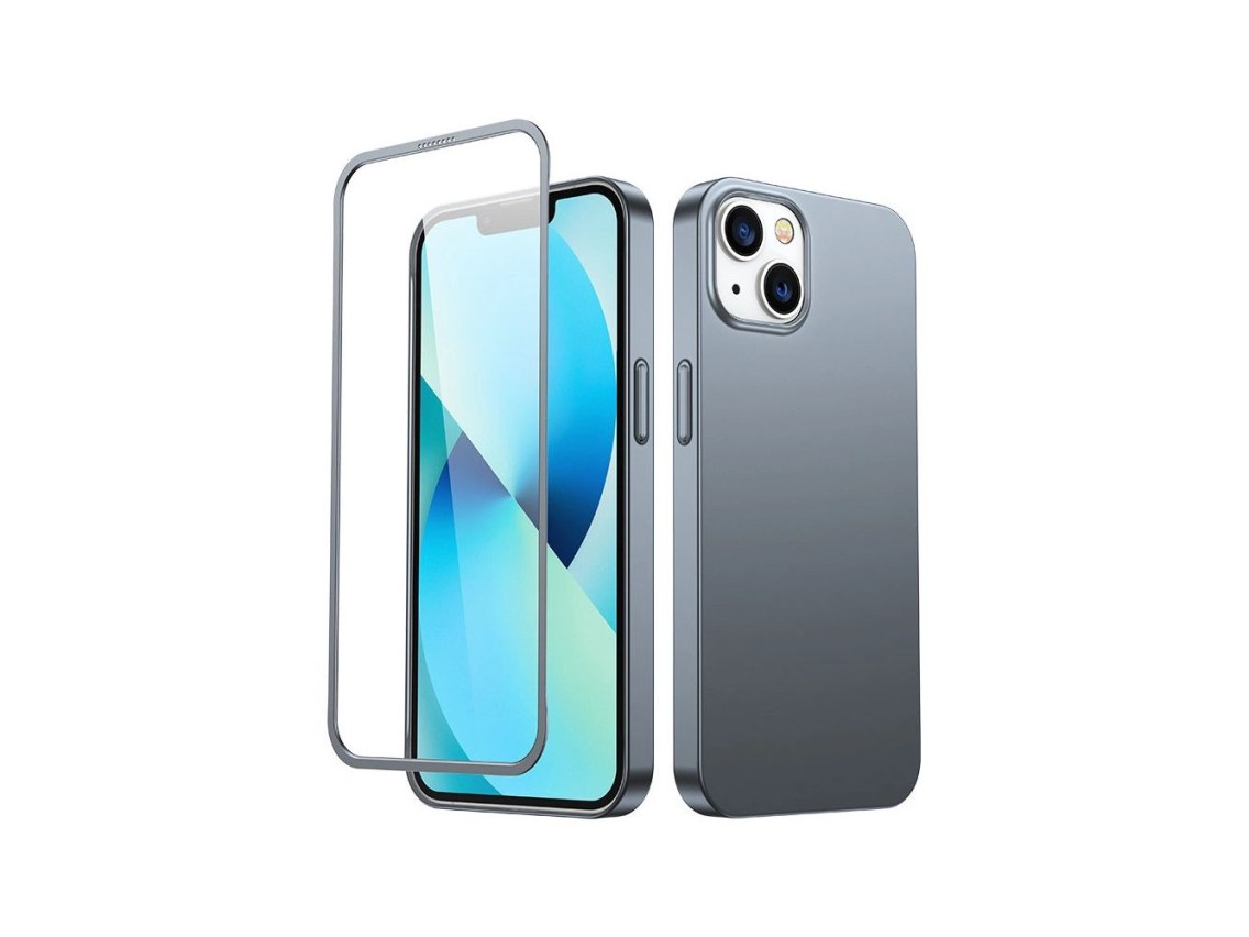 Joyroom 360 Full Case front and back cover for iPhone 13 + tempered glass screen protector grey (JR-