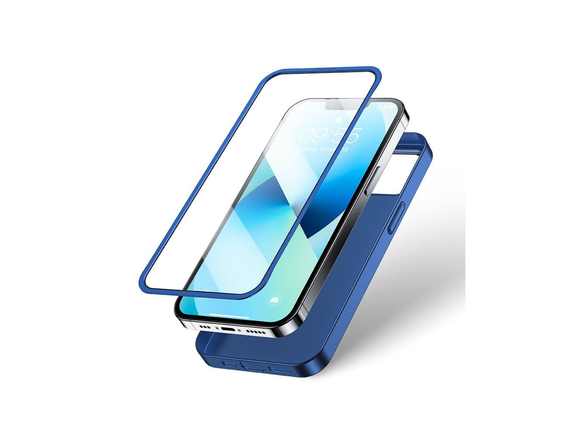 Joyroom 360 Full Case front and back cover for iPhone 13 + tempered glass screen protector blue (JR-