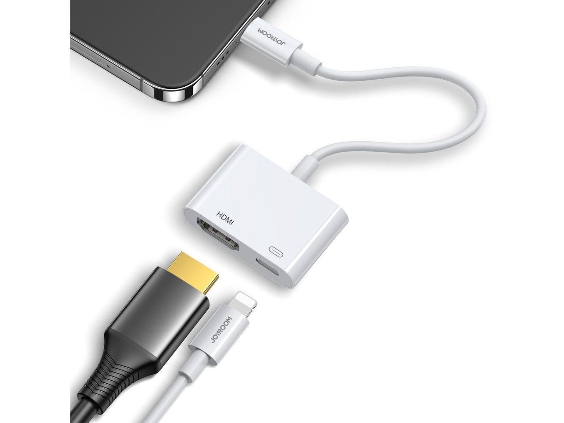 Adaptador Joyroom S-H141 Lightning (macho) - HDMI FullHD 1080p 60Hz (fêmea) / Lightning (fêmea) - br