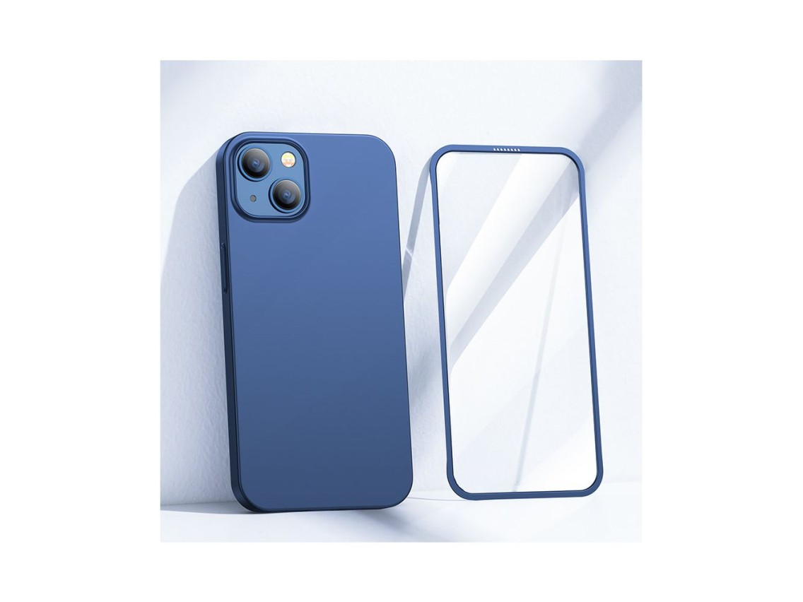Joyroom 360 Full Case front and back cover for iPhone 13 + tempered glass screen protector blue (JR-