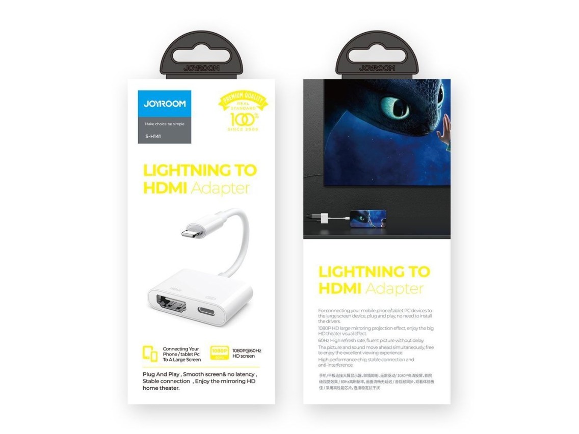 Adaptador Joyroom S-H141 Lightning (macho) - HDMI FullHD 1080p 60Hz (f�mea) / Lightning (f�mea) - br