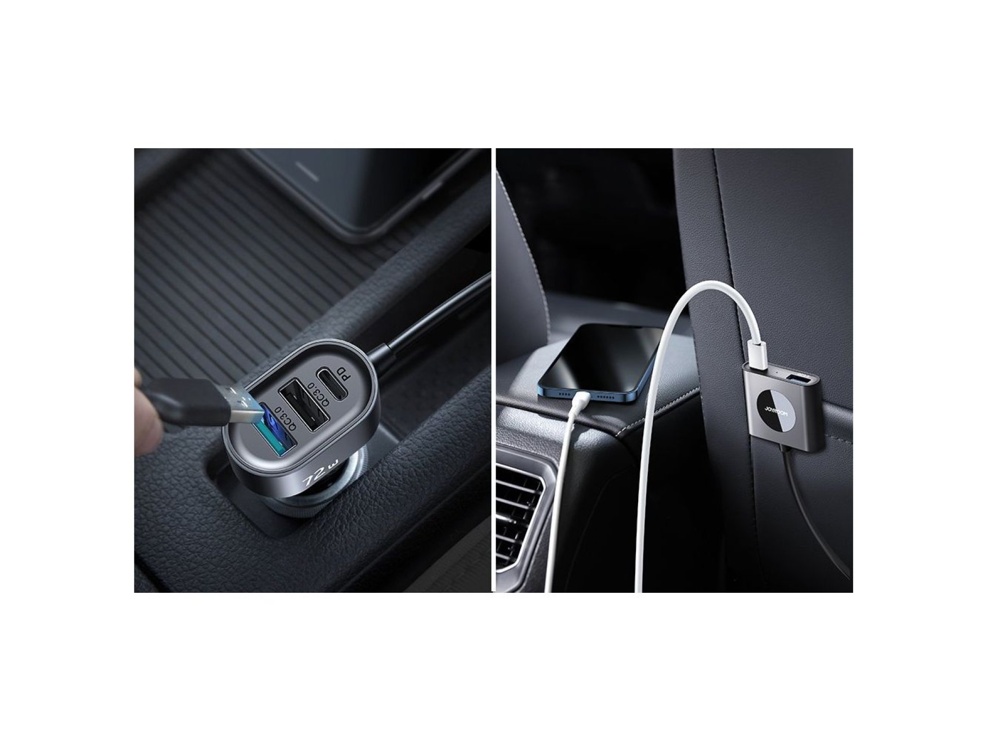 Cargador de coche Joyroom 2xPD + 2xQC3.0 72W 1,5m negro (JR-CL05)