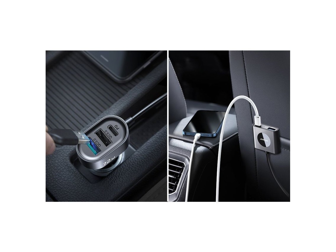Cargador de coche Joyroom 2xPD + 2xQC3.0 72W 1,5m negro (JR-CL05)