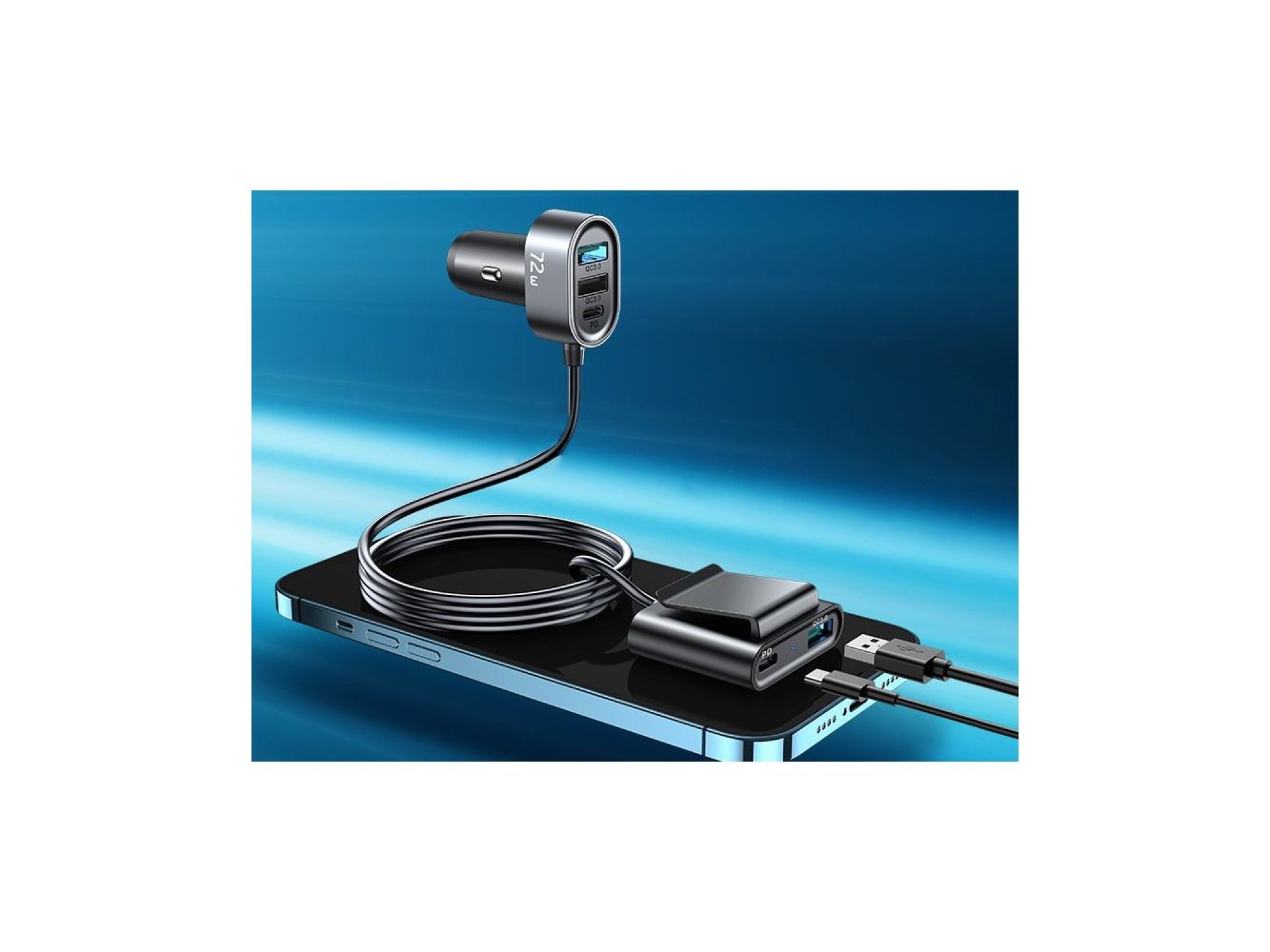 Cargador de coche Joyroom 2xPD + 2xQC3.0 72W 1,5m negro (JR-CL05)
