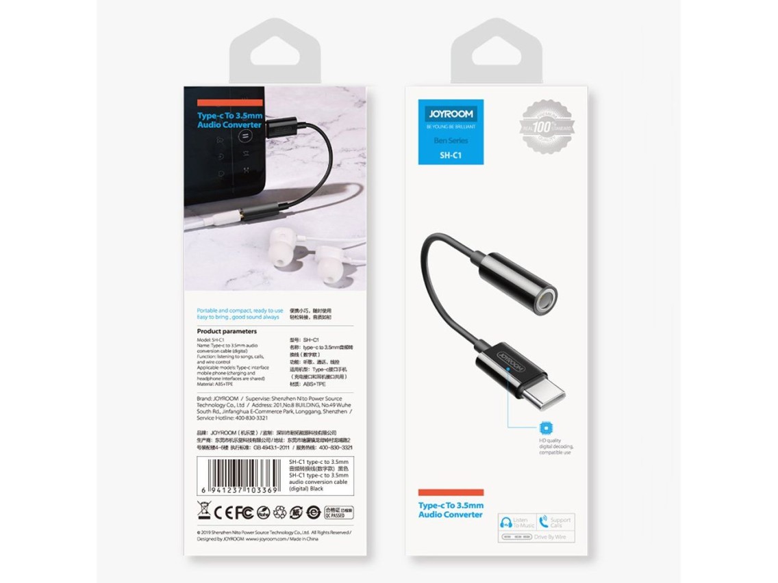 Joyroom SH-C1 headphone mini jack 3.5 mm (female) / USB-C (male) adapter - white