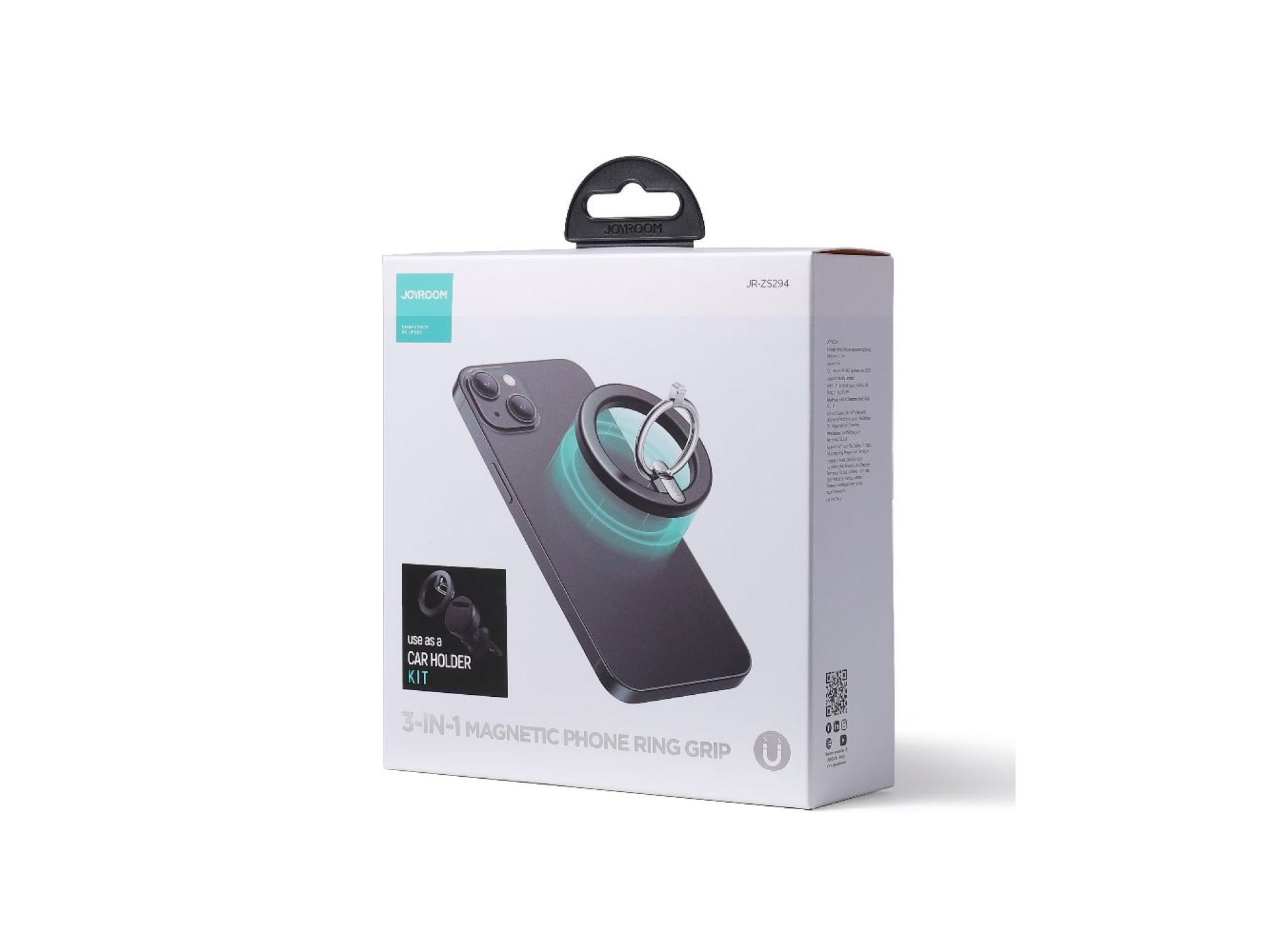 Suporte magnético multifuncional para carro Joyroom com anel para celular, preto (JR-ZS294)