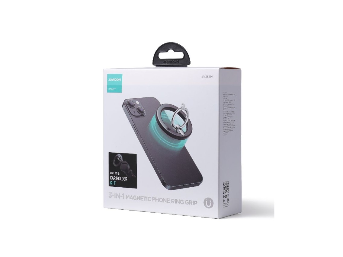 Suporte magnético multifuncional para carro Joyroom com anel para celular, preto (JR-ZS294)