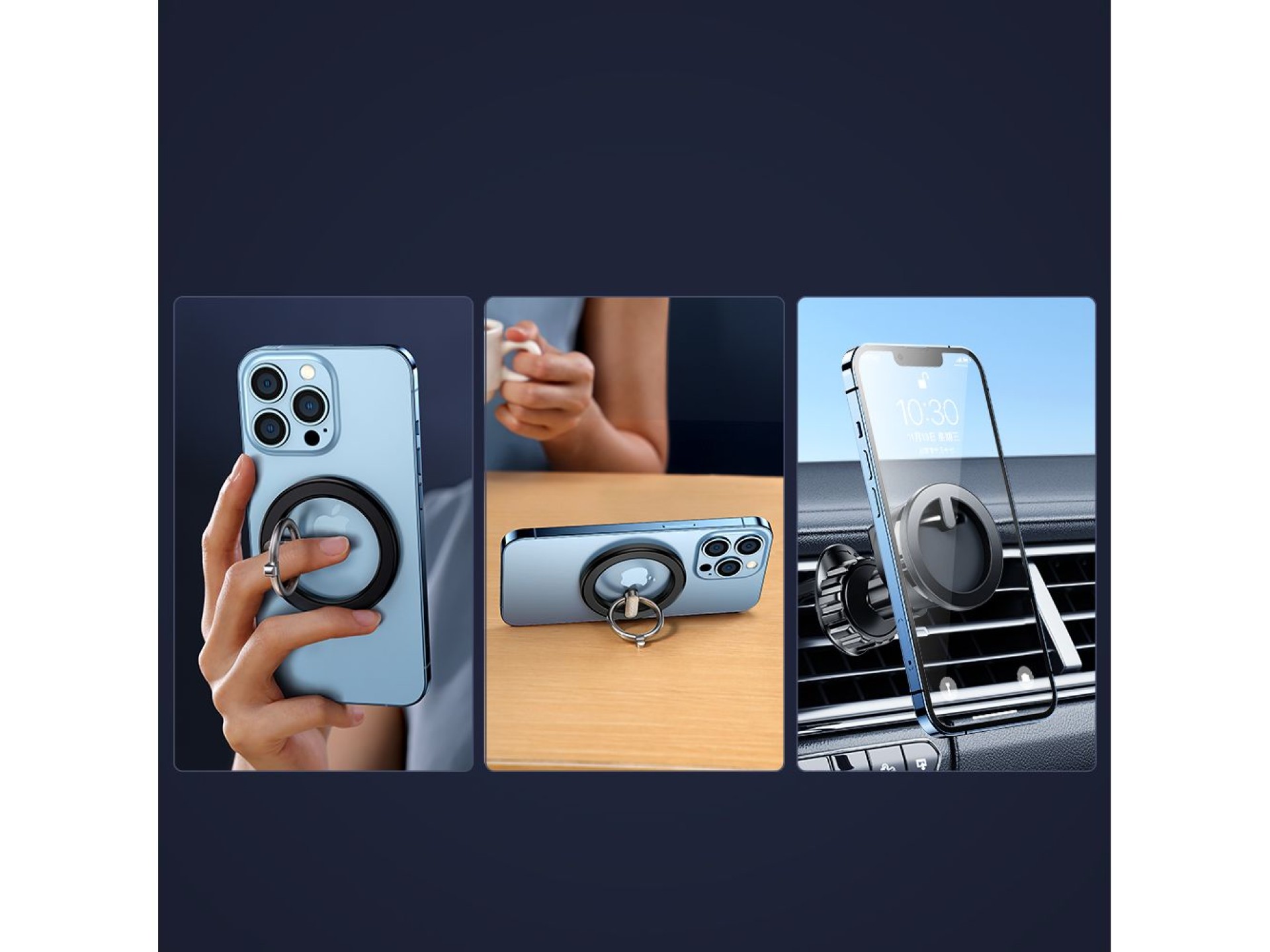 Suporte magnético multifuncional para carro Joyroom com anel para celular, preto (JR-ZS294)