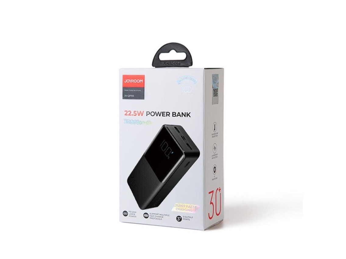 Bateria externa Joyroom 30000mAh 22.5W PD QC3.0 AFC preta (JR-QP193)