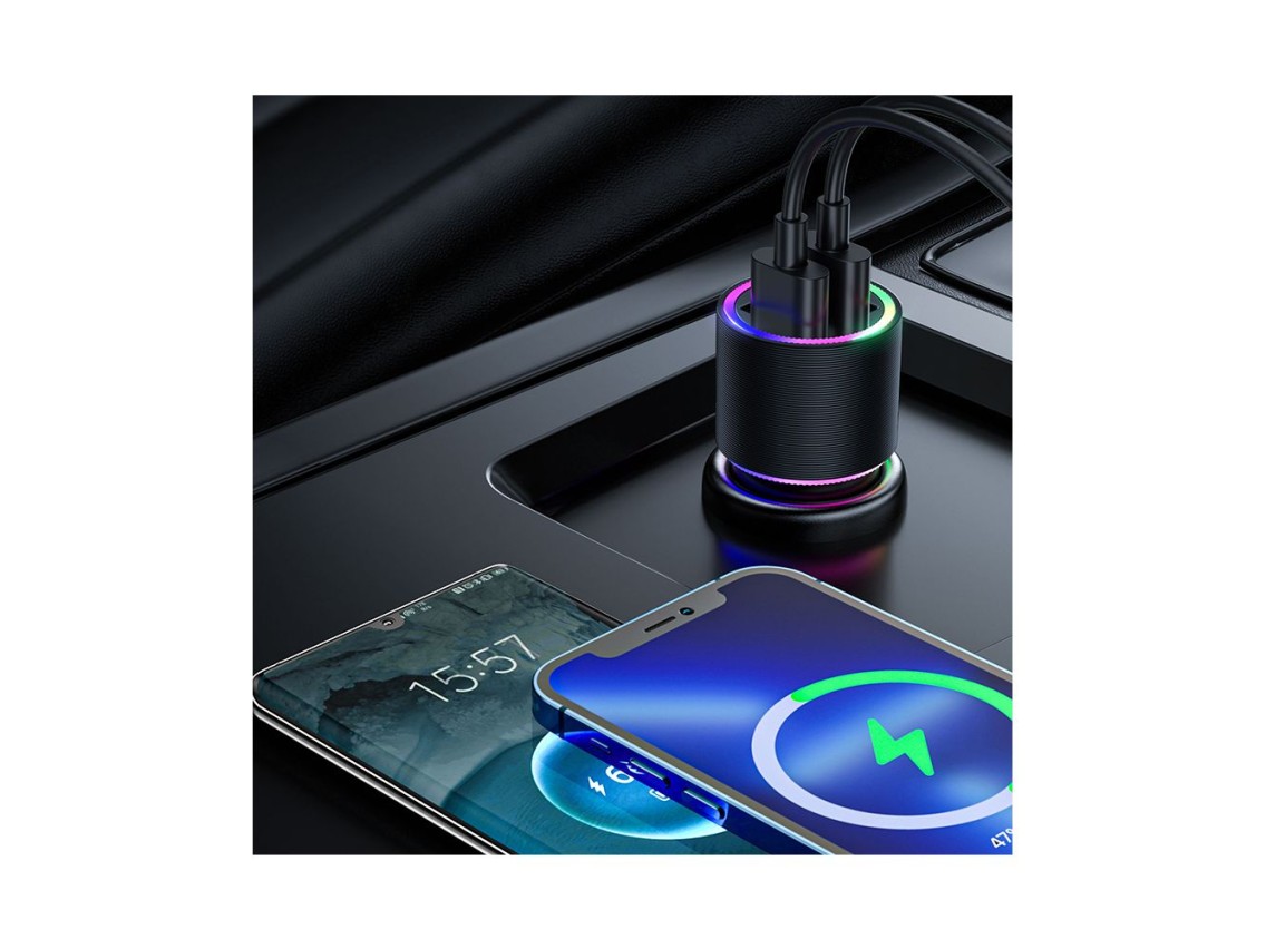 Joyroom car charger 2 x USB with backlight 24W black (JR-CL10)