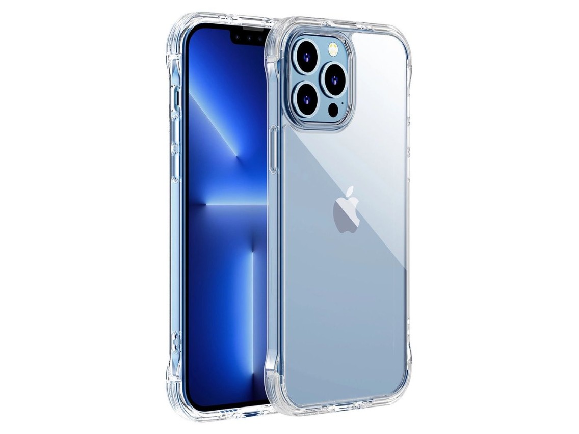 Capa Joyroom Defender Series para iPhone 13, estrutura robusta com ganchos e suporte, transparente (