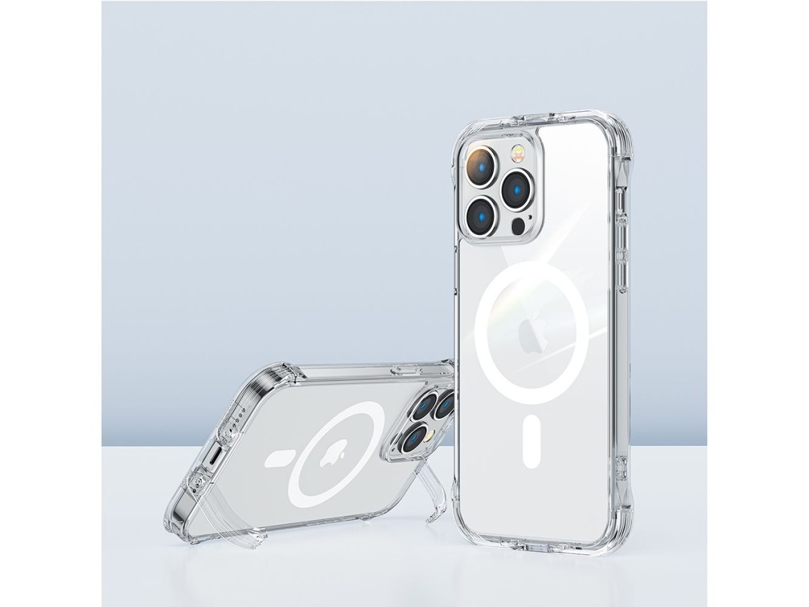 Joyroom Magnetic Defender Magnetic Case for iPhone 14 Plus Armored Case with Hooks Stand Clear (MagS