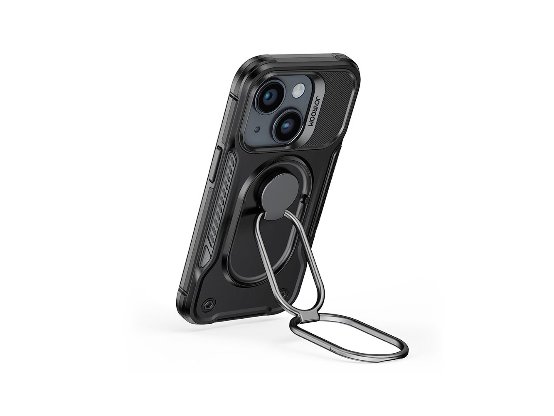 Joyroom Dual Hinge case for iPhone 14 Plus armored case with a stand and a ring holder black