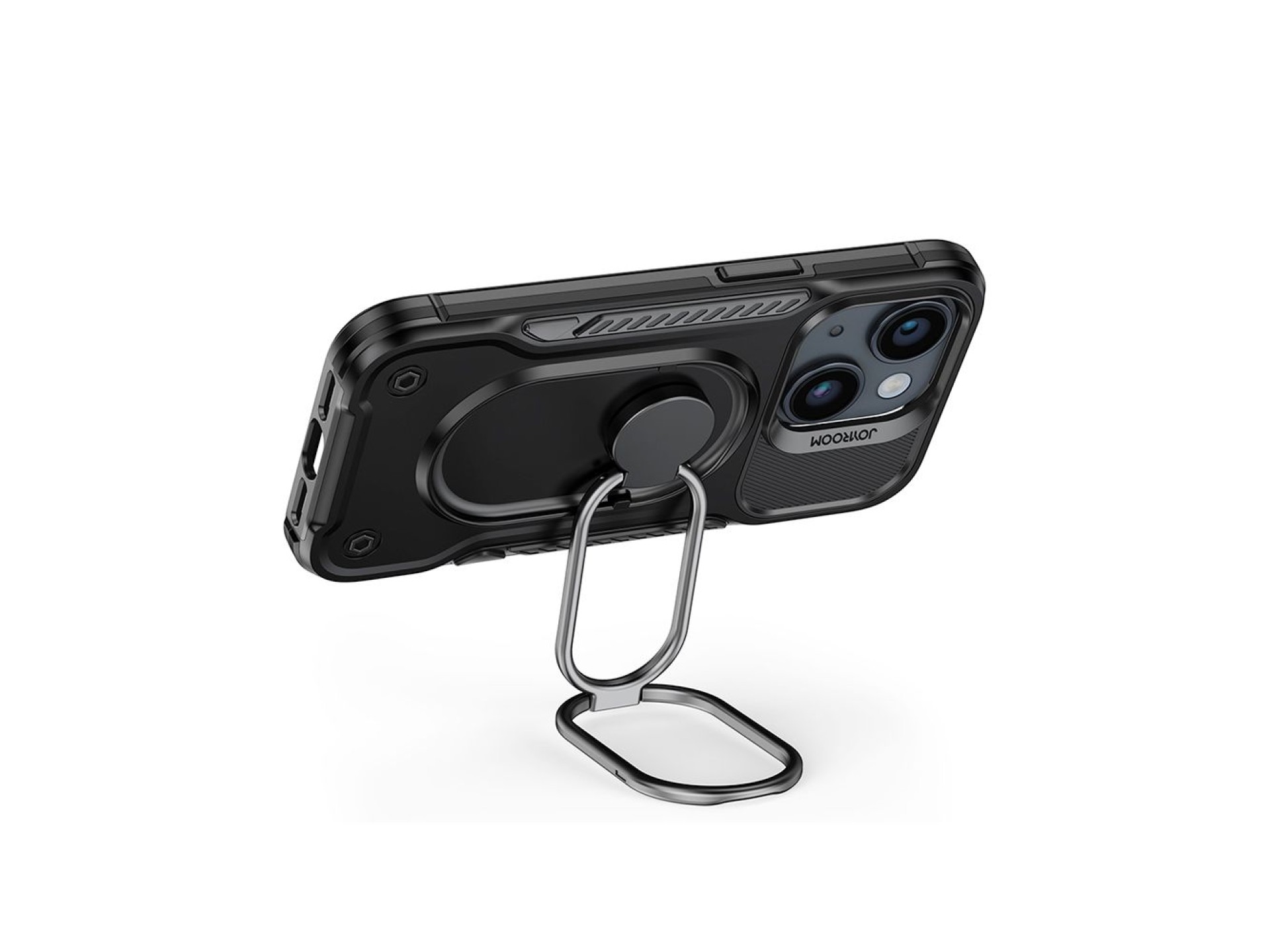 Joyroom Dual Hinge case for iPhone 14 Plus armored case with a stand and a ring holder black