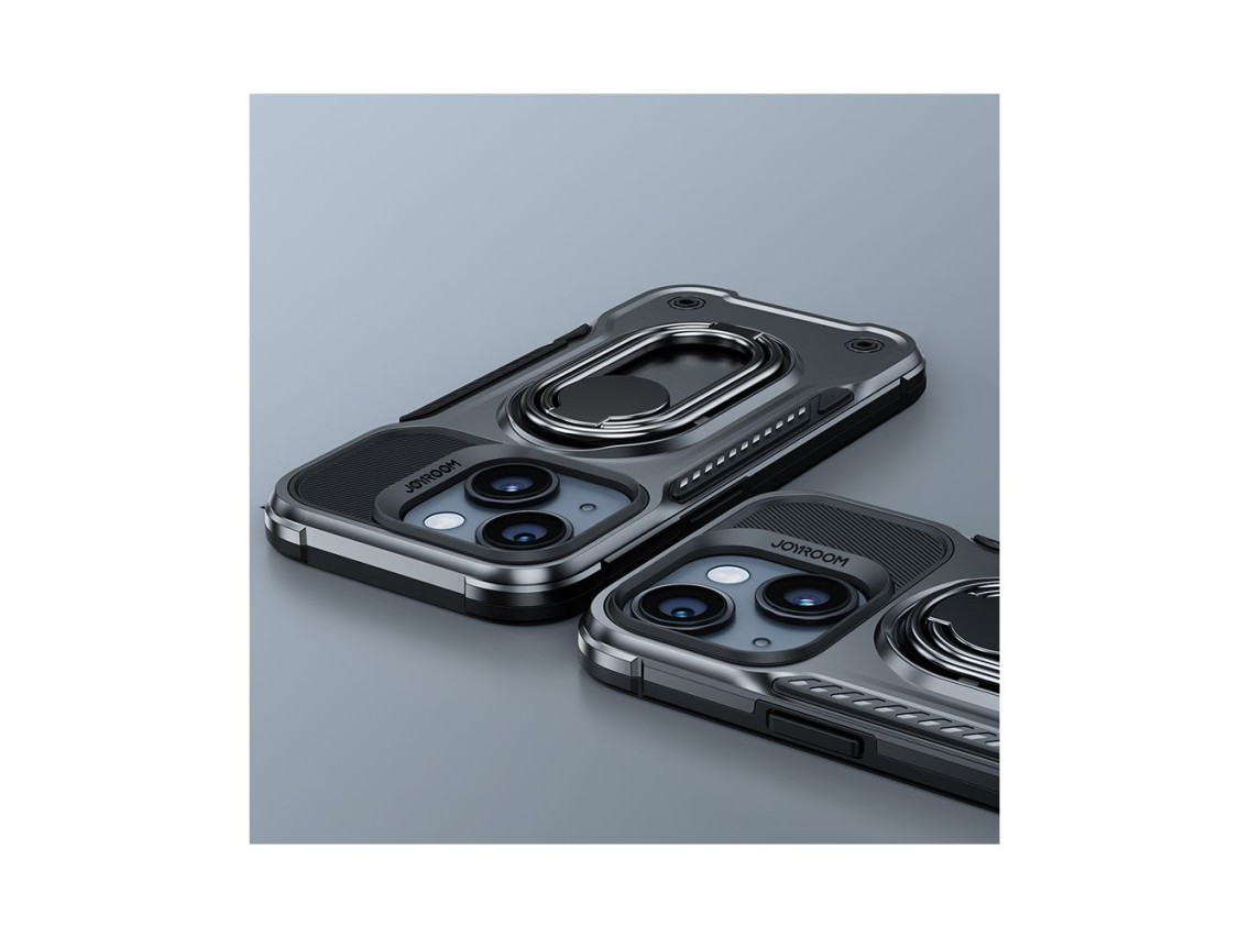Joyroom Dual Hinge case for iPhone 14 Plus armored case with a stand and a ring holder black
