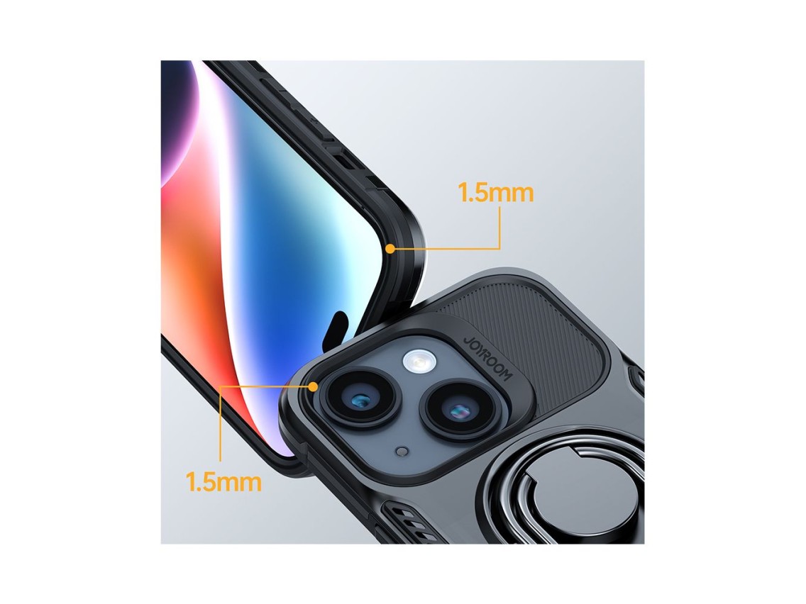Joyroom Dual Hinge case for iPhone 14 Plus armored case with a stand and a ring holder black
