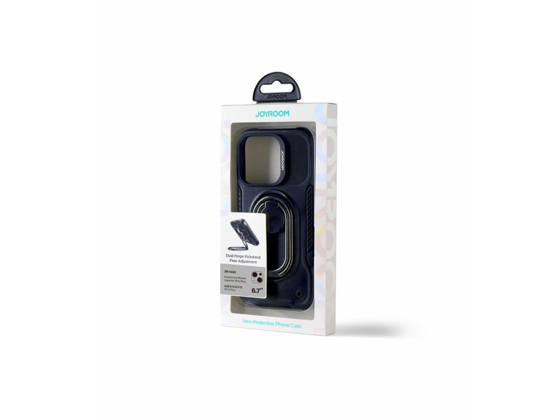 Joyroom Dual Hinge case for iPhone 14 Plus armored case with a stand and a ring holder black