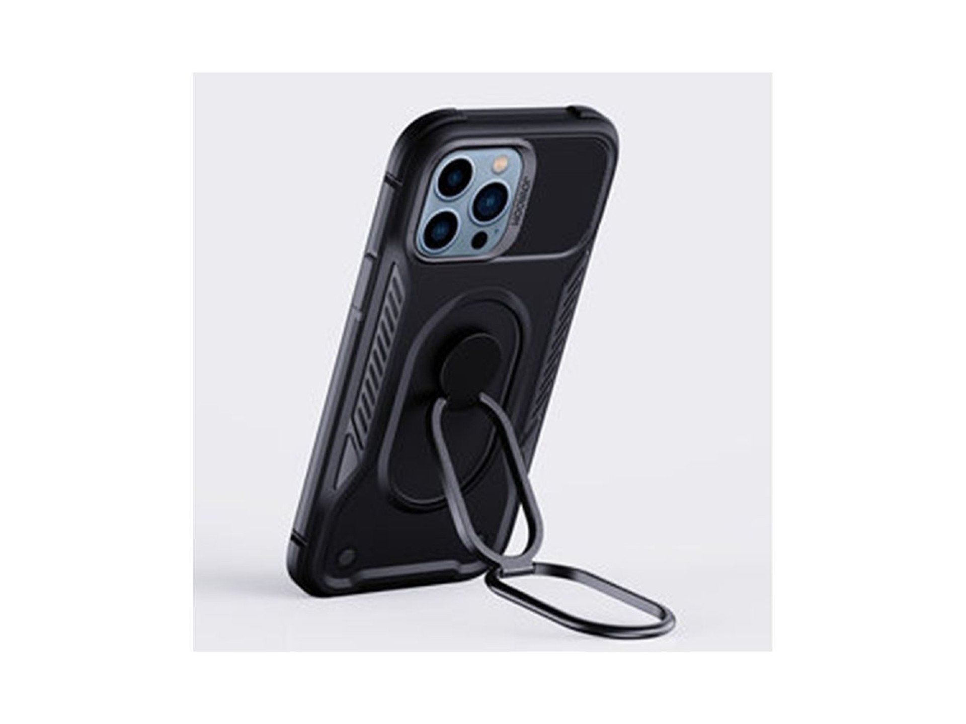 Capa Joyroom Dual Hinge para iPhone 14 Pro, capa reforçada com suporte e anel de fixação, preta.