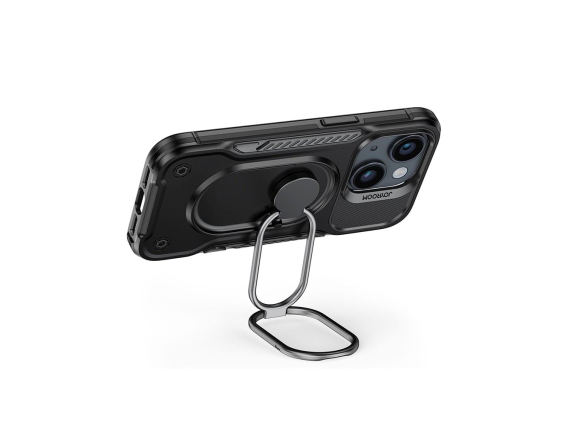 Capa Joyroom Dual Hinge para iPhone 14, capa reforçada com suporte e anel de fixação, preta.