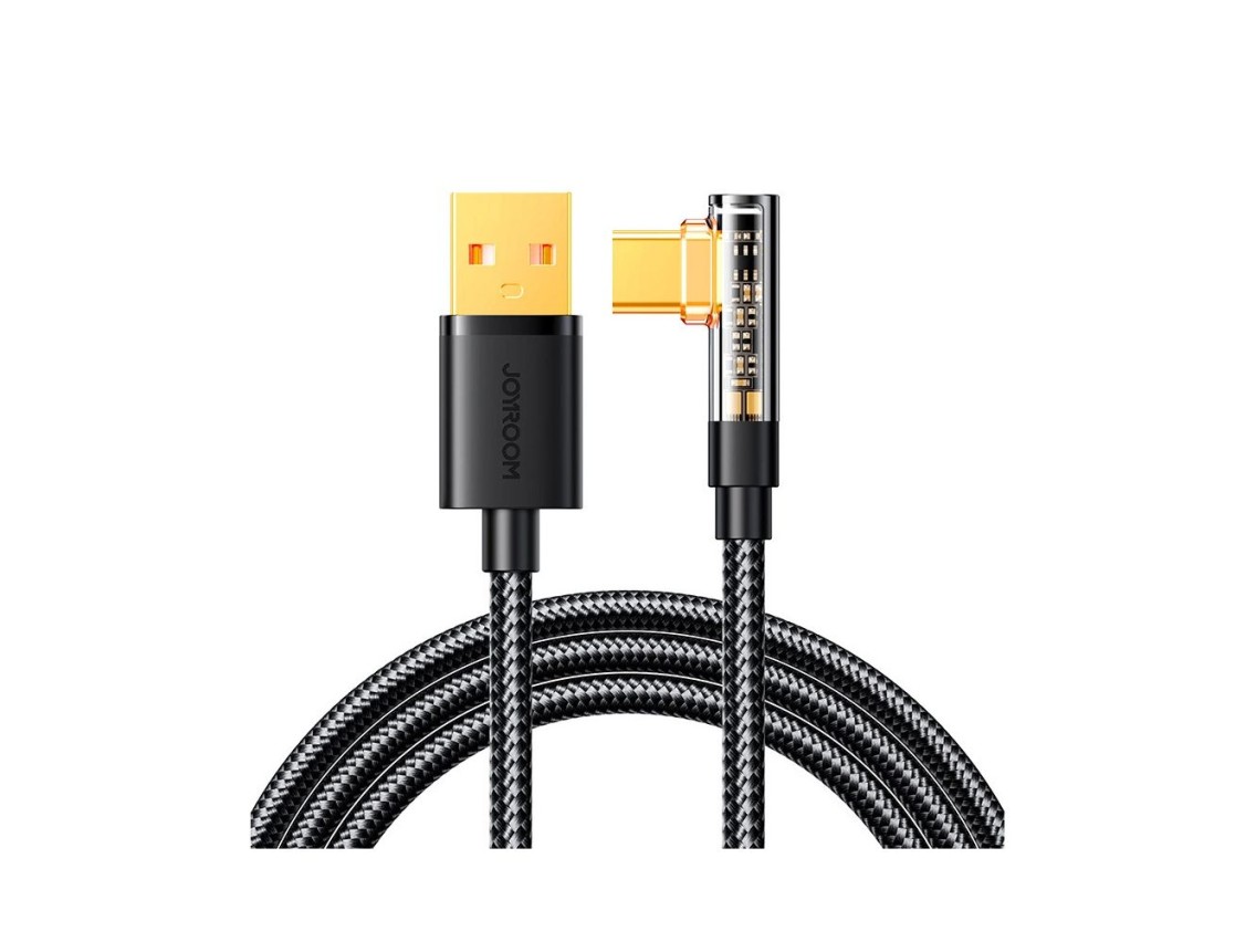 Cabo para jogos Joyroom S-UC027A6 USB-C (angulado) / USB-A (reto) 3A 1,2 m - preto
