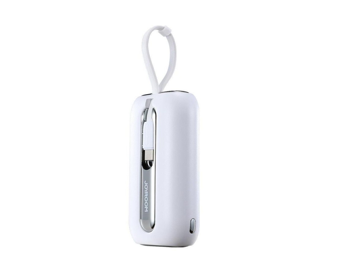 Mini powerbank Joyroom 10000mAh Série Colorida 22.5W com 2 cabos USB C e Lightning integrados, branc