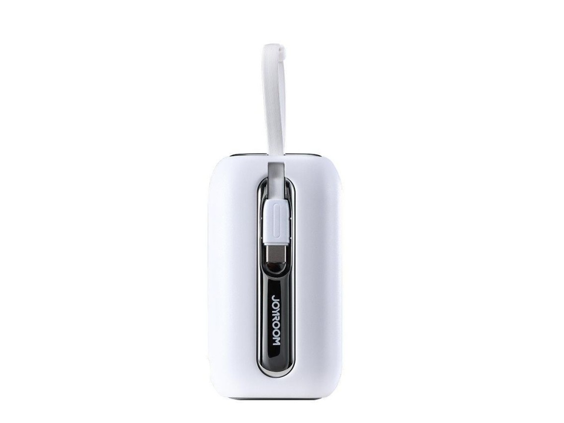 Mini powerbank Joyroom 10000mAh Série Colorida 22.5W com 2 cabos USB C e Lightning integrados, branc