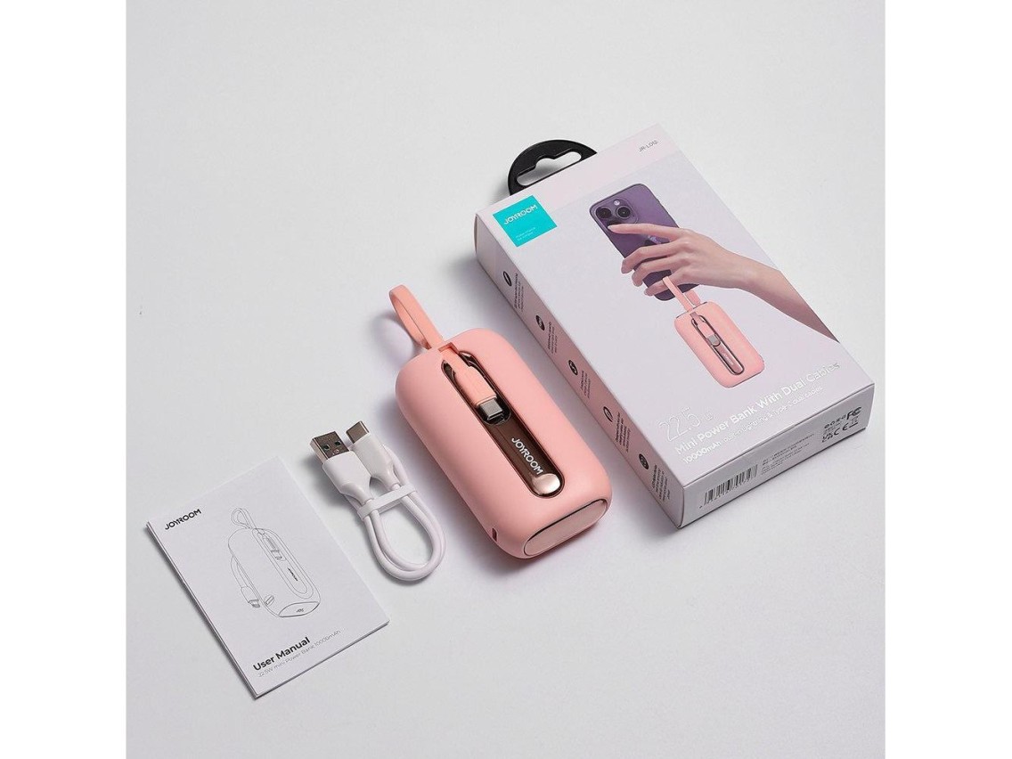 Joyroom mini powerbank 10000mAh Colorful Series 22.5W with 2 built-in USB C and Lightning cables pin