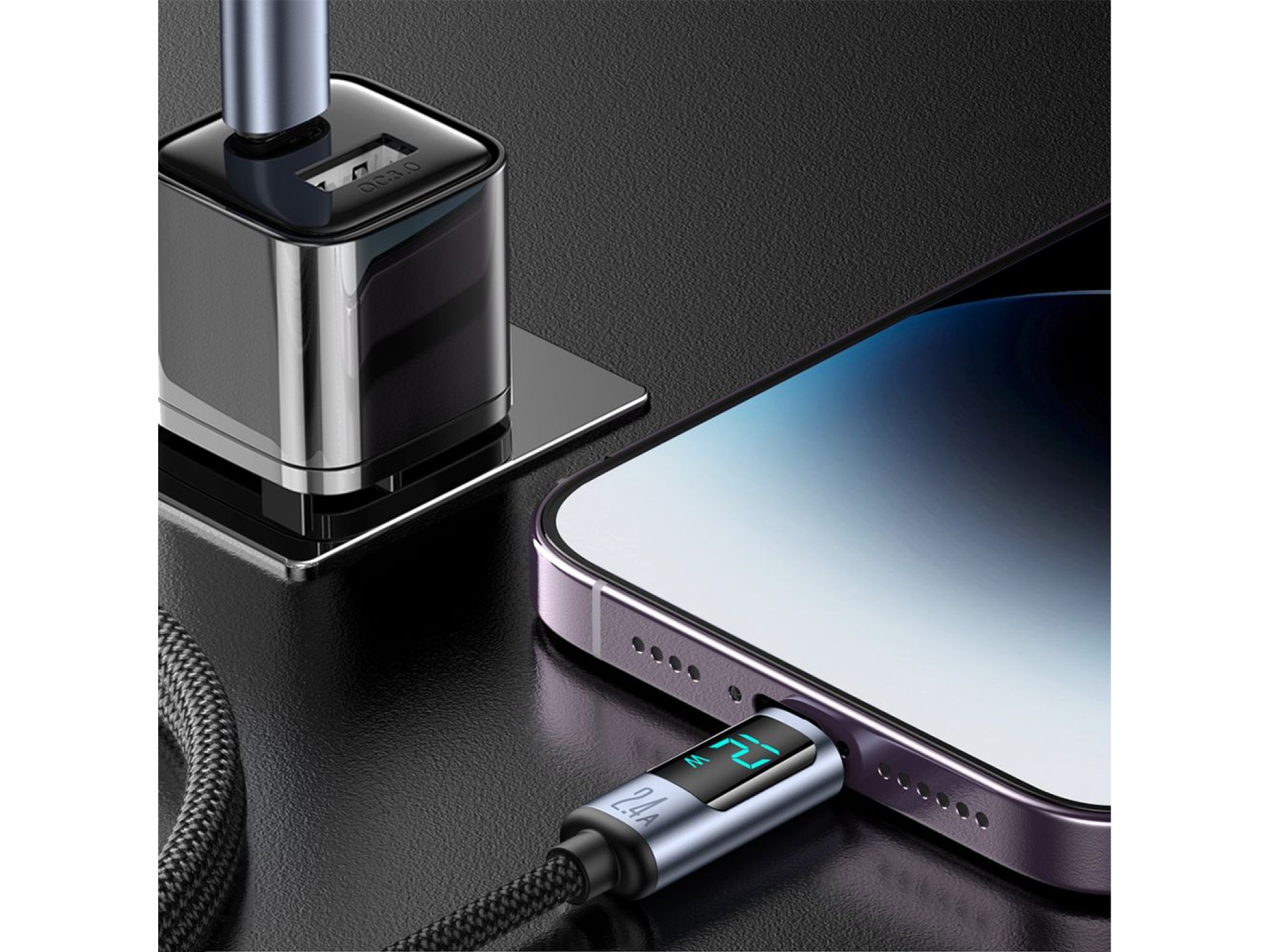 Joyroom Prism Series A16 Lightning / USB-A Cable 2.4A 1.2m with LED Display - Black