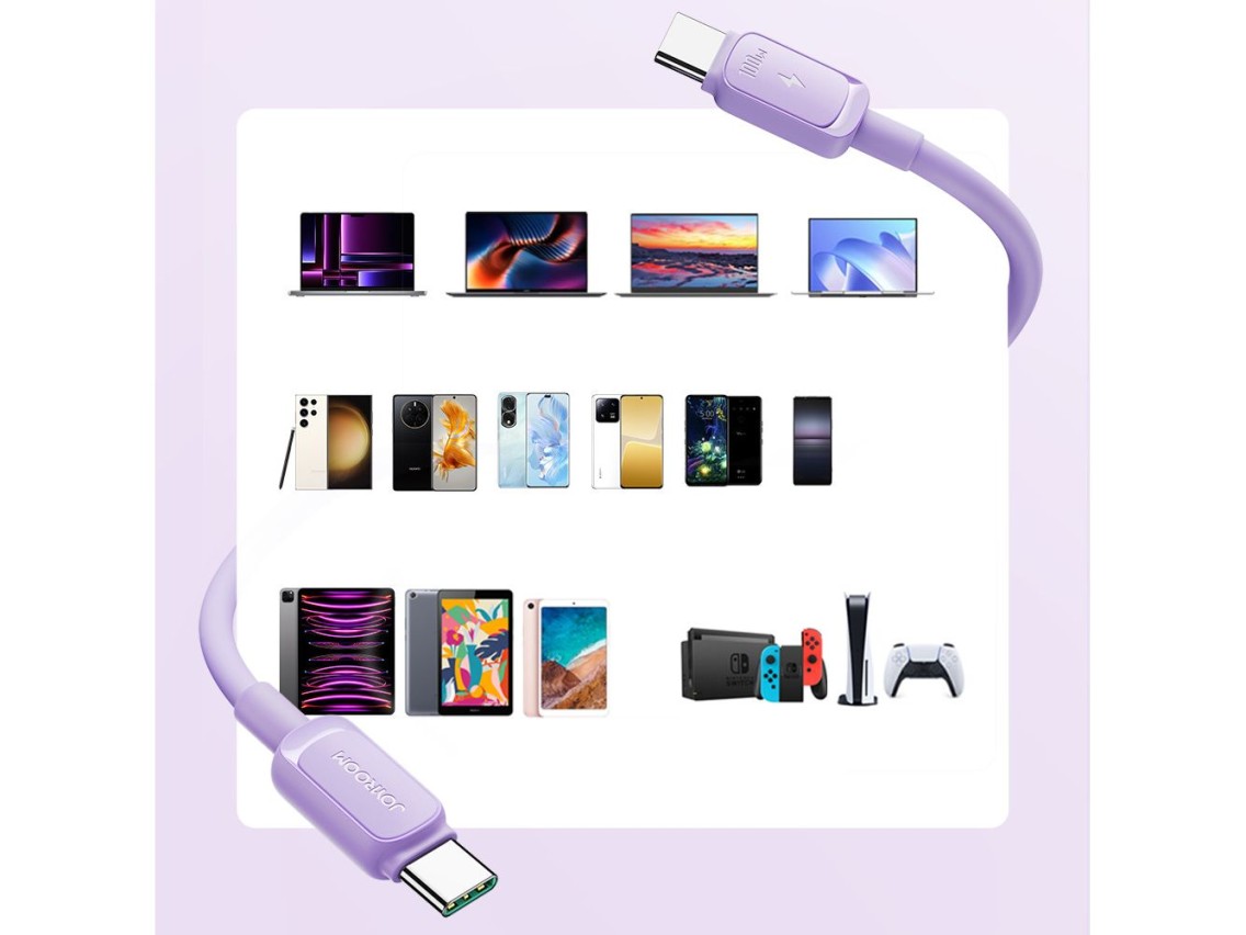 Cable USB-C/USB-C de 100 W de la serie A14 multicolor de Joyroom, 1,2 m - Morado