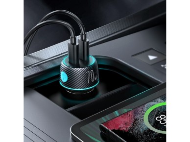 Cargador de coche 2x USB C de 70W con retroiluminaci�n LED Joyroom JR-CCN02 - negro