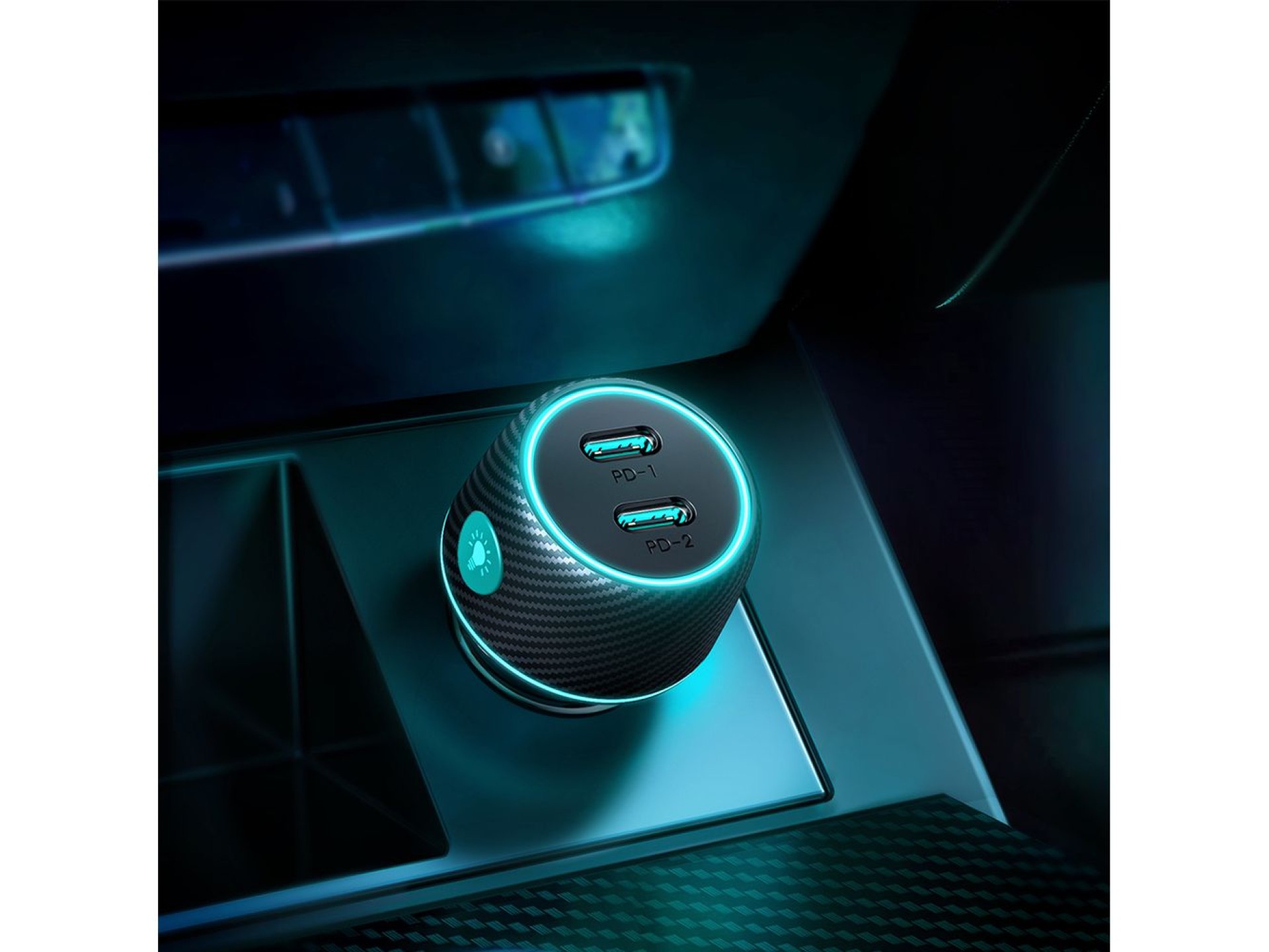 Cargador de coche 2x USB C de 70W con retroiluminación LED Joyroom JR-CCN02 - negro