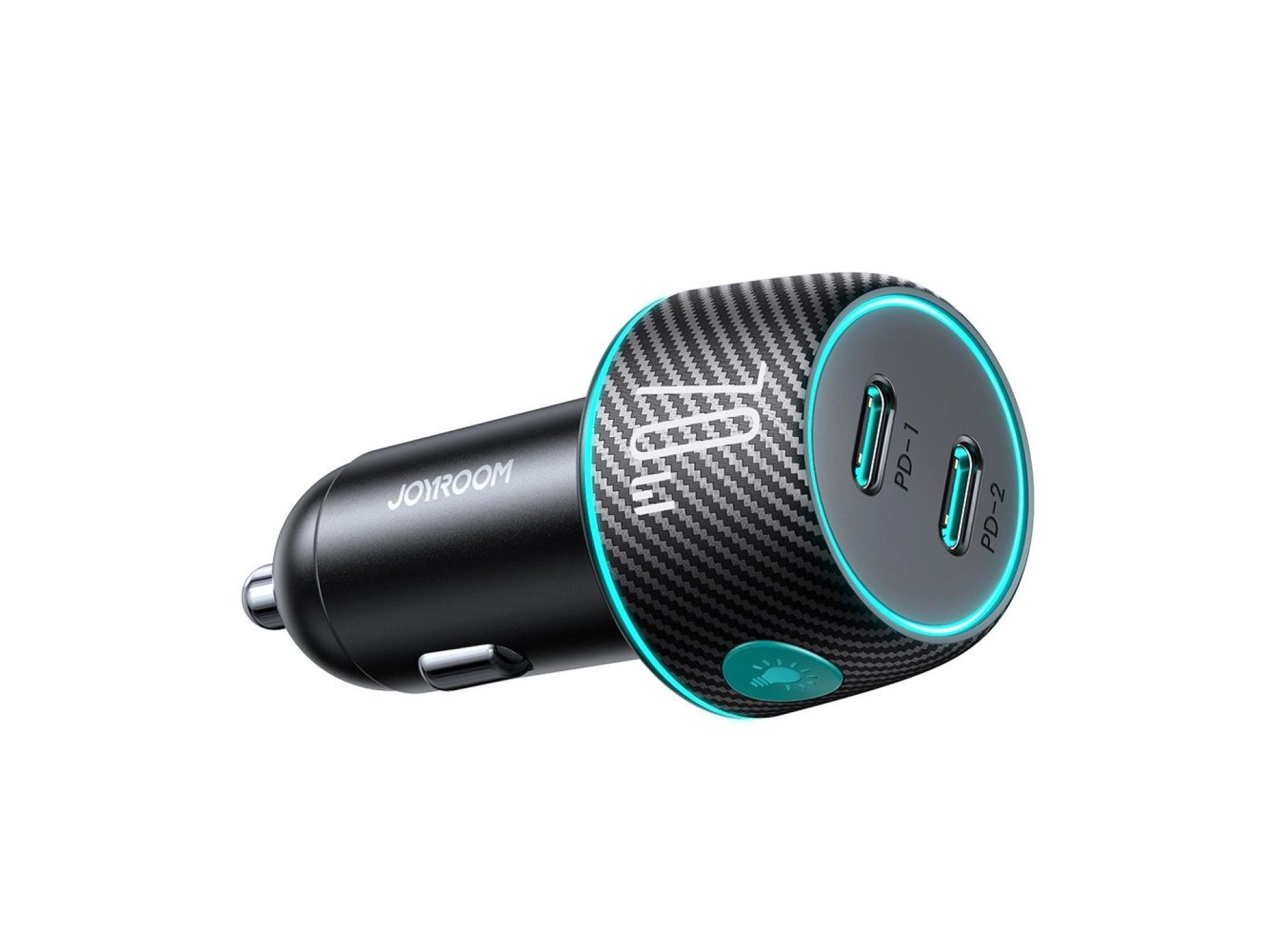 Cargador de coche 2x USB C de 70W con retroiluminación LED Joyroom JR-CCN02 - negro