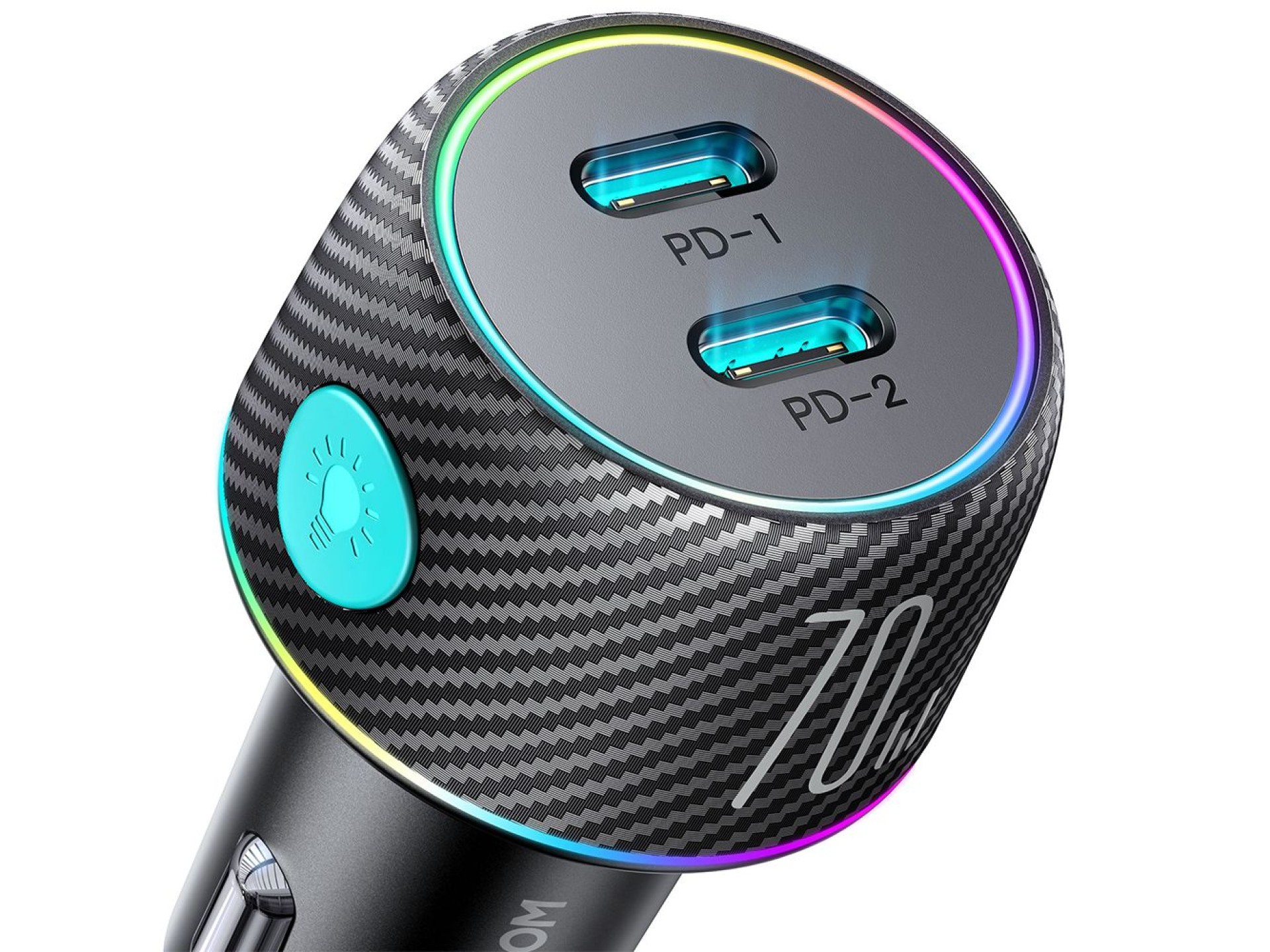 Cargador de coche 2x USB C de 70W con retroiluminación LED Joyroom JR-CCN02 - negro