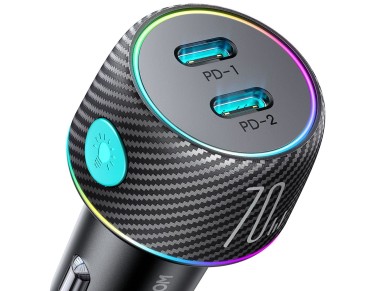 Cargador de coche 2x USB C de 70W con retroiluminaci�n LED Joyroom JR-CCN02 - negro