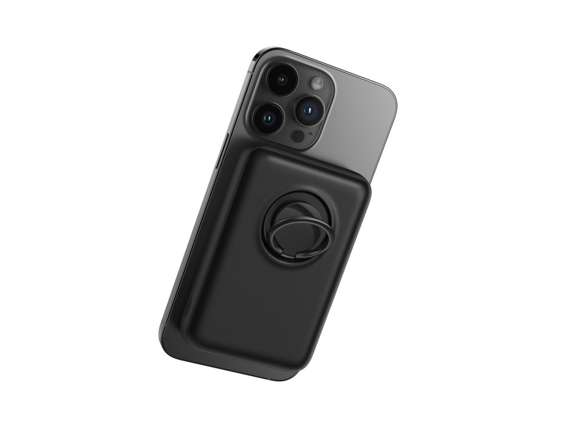 Powerbank sem fio Joyroom JR-W050 20W MagSafe de 10000mAh com anel e suporte - preto