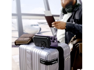 Wireless powerbank 10000mAh Joyroom JR-W050 20W MagSafe with ring and stand - black Wireless powerbank 10000mAh Joyroom JR-W050 20W MagSafe with ring and stand - black