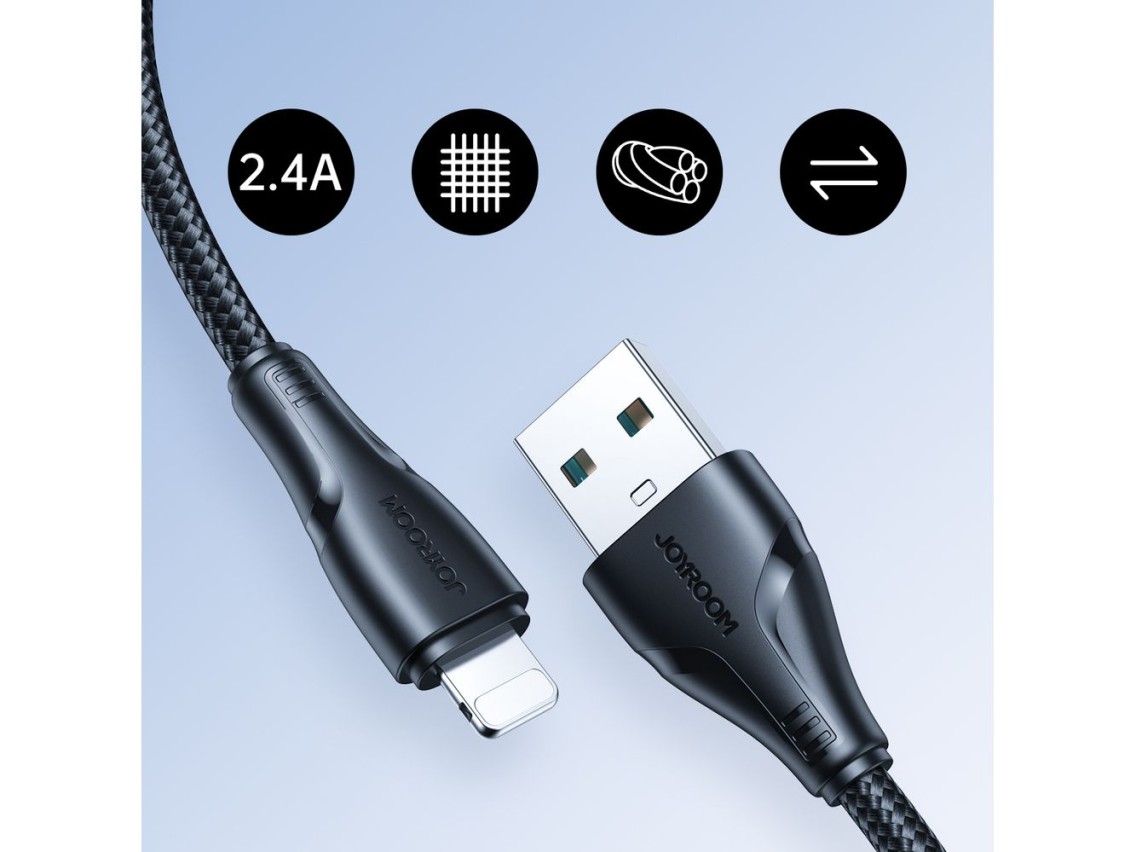 Cable USB-A/Lightning 2.4A de 1,2 m de la serie Joyroom Surpass A11 - Negro