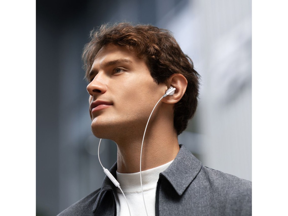 Joyroom JR-EW01 in-ear wired mini jack headphones with remote control - white