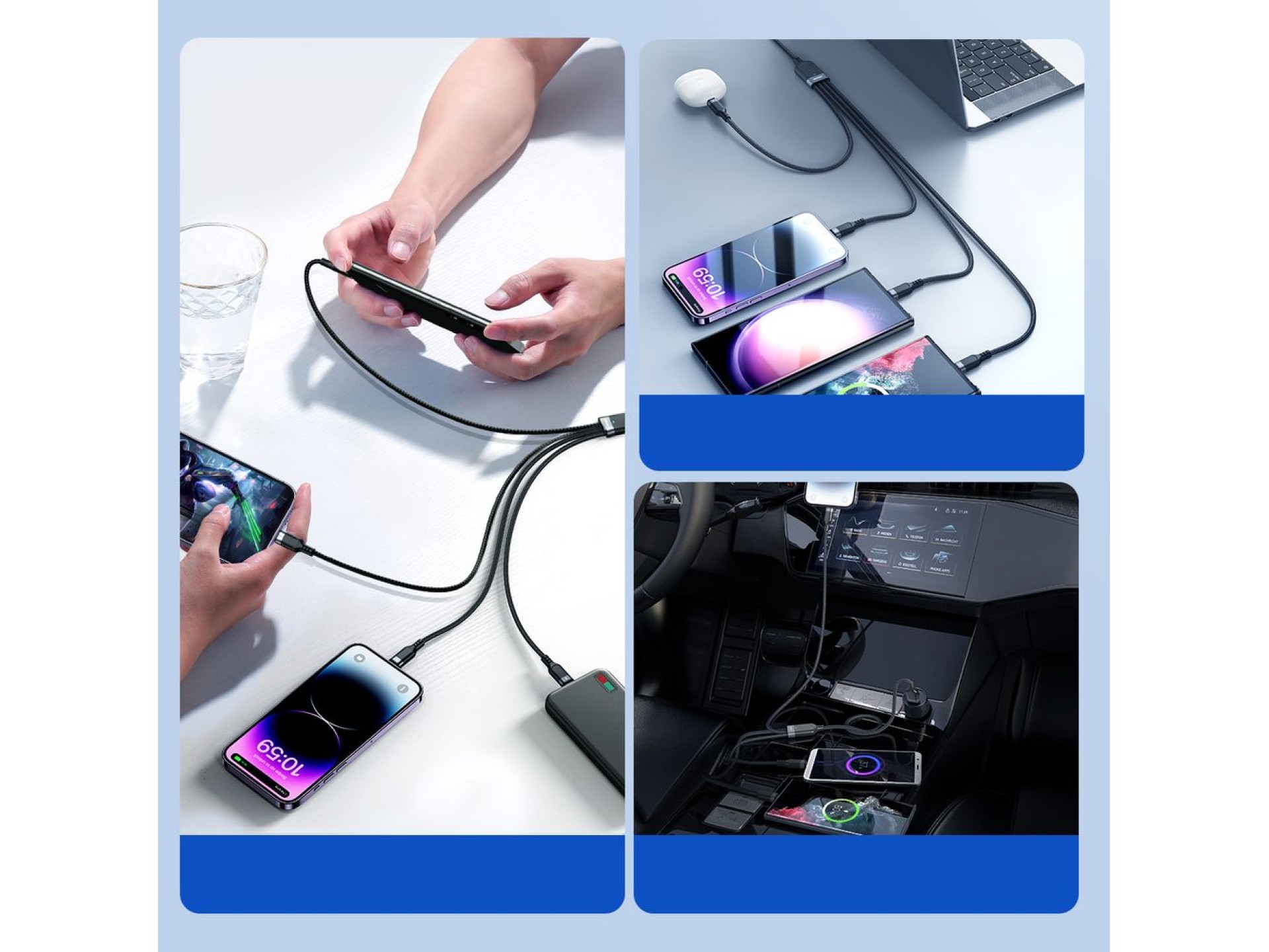 Cable Joyroom Multi-Use Series S-A18 4 en 1 USB-A - USB-C / USB-C / Lightning / micro USB de 1,2 m -