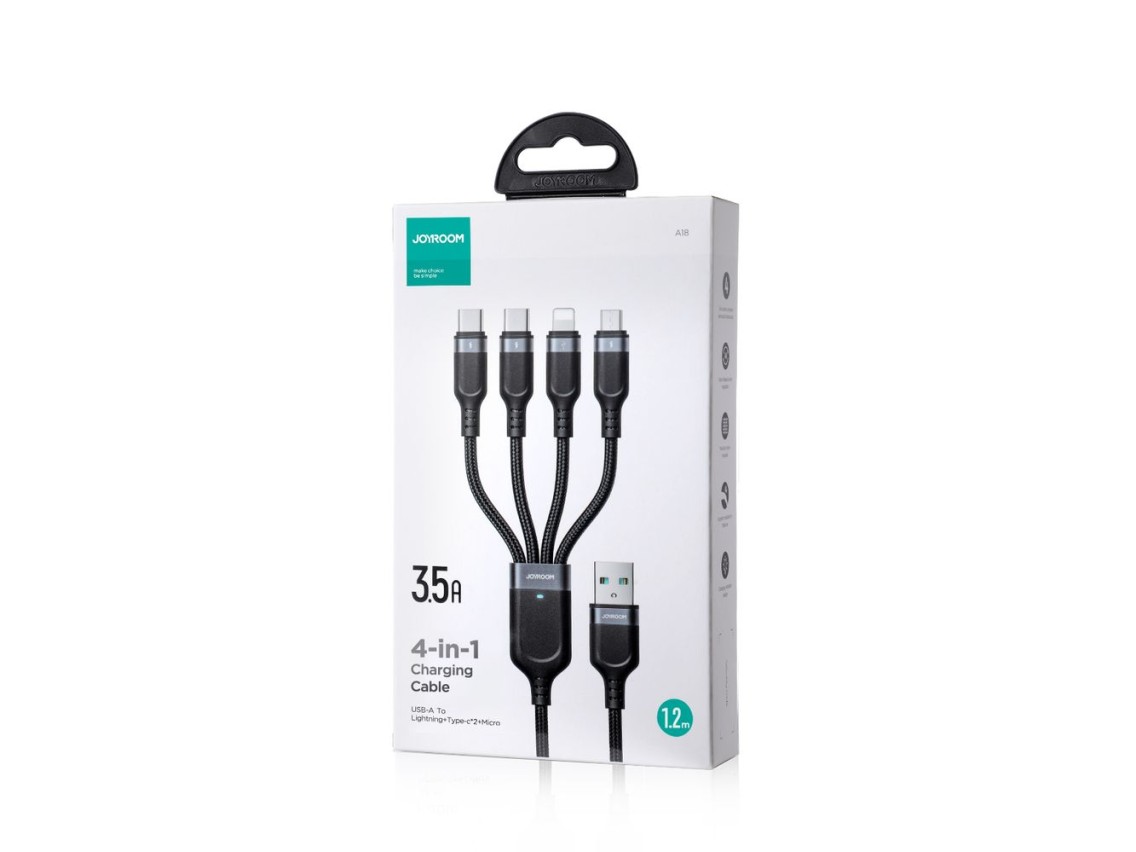 Cable Joyroom Multi-Use Series S-A18 4 en 1 USB-A - USB-C / USB-C / Lightning / micro USB de 1,2 m -