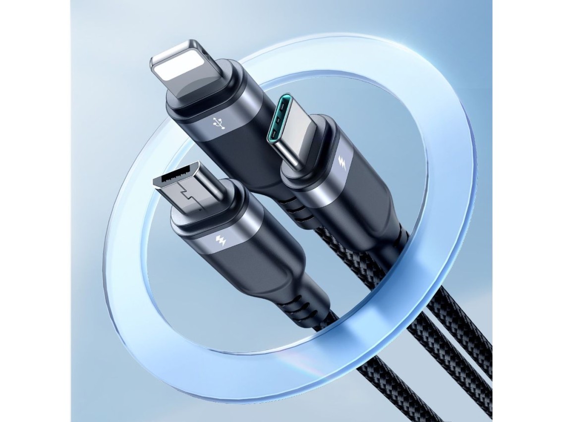 Cabo Joyroom Multi-Use Series S-A18 3 em 1 USB-A - Lightning / USB-C / micro USB de 0,3 m - preto