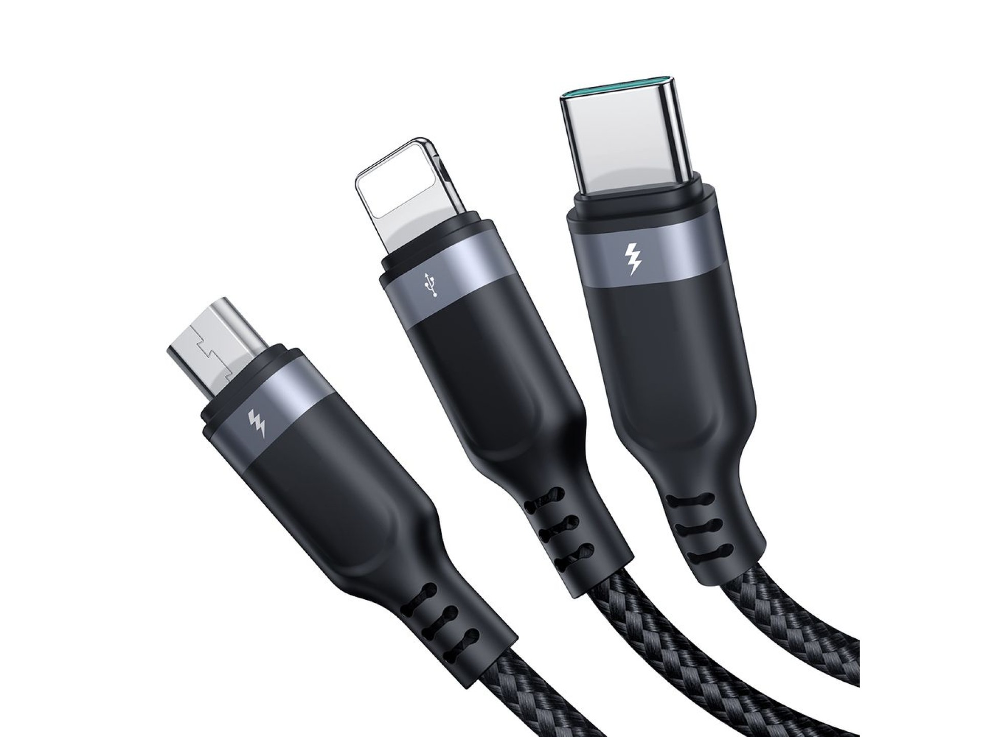 Cabo Joyroom Multi-Use Series S-A18 3 em 1 USB-A - Lightning / USB-C / micro USB de 0,3 m - preto
