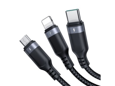 Cable Joyroom Multi-Use Series S-A18 3 en 1 USB-A - Lightning / USB-C / micro USB de 0,3 m - negro Cable Joyroom Multi-Use Series S-A18 3 en 1 USB-A - Lightning / USB-C / micro USB de 0,3 m - negro