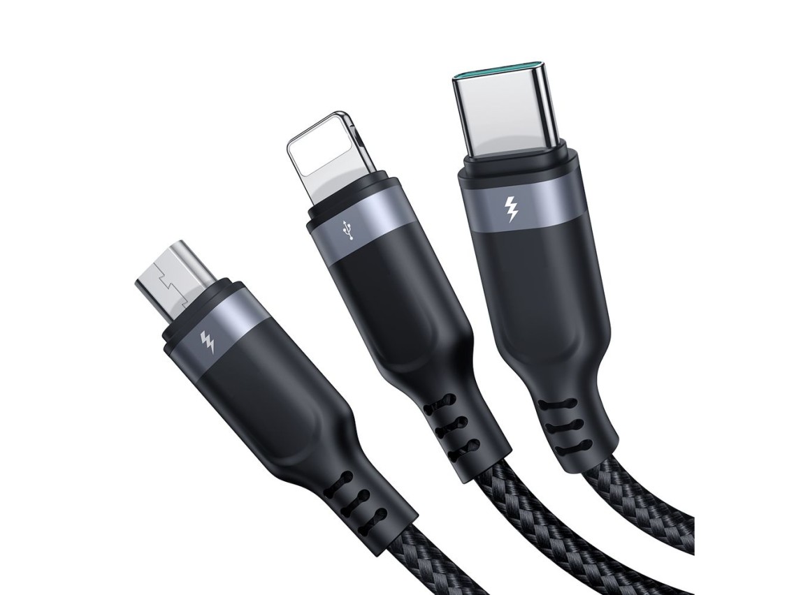 Cabo Joyroom Multi-Use Series S-A18 3 em 1 USB-A - Lightning / USB-C / micro USB de 0,3 m - preto