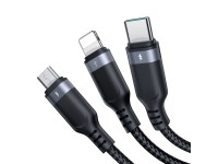 Cabo Joyroom Multi-Use Series S-A18 3 em 1 USB-A - Lightning / USB-C / micro USB de 0,3 m - preto Cabo Joyroom Multi-Use Series S-A18 3 em 1 USB-A - Lightning / USB-C / micro USB de 0,3 m - preto