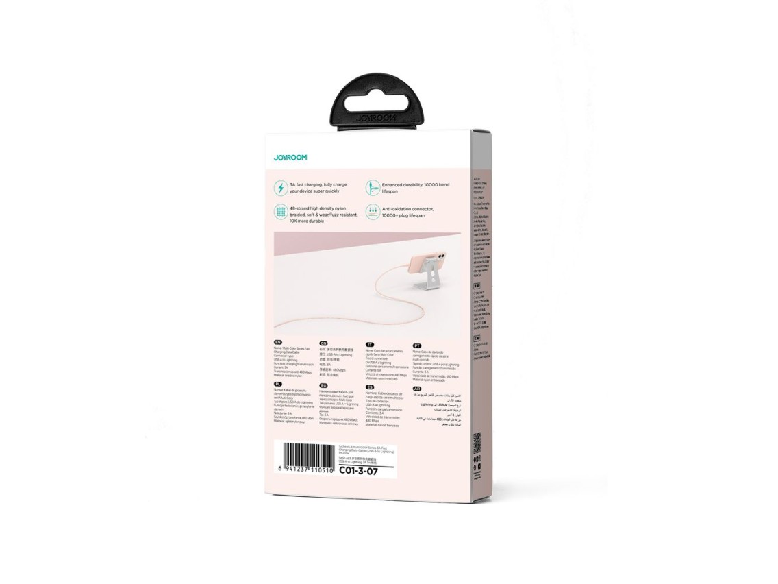 Joyroom Multi-Color Series S-A34 USB-A / Lightning 3A cable 1m - pink